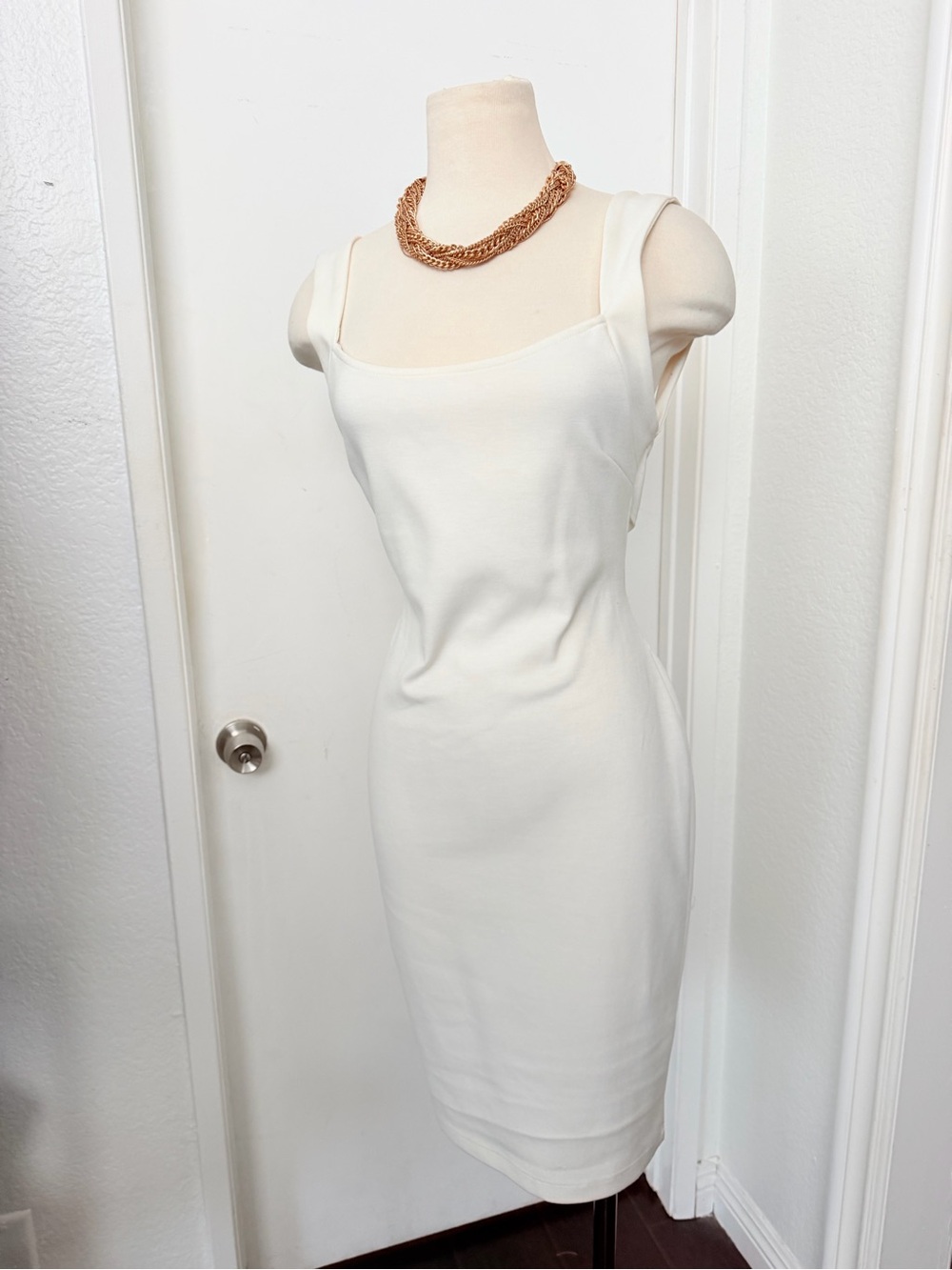 Windsor Cream Square-Neck Midi Sheath Dress